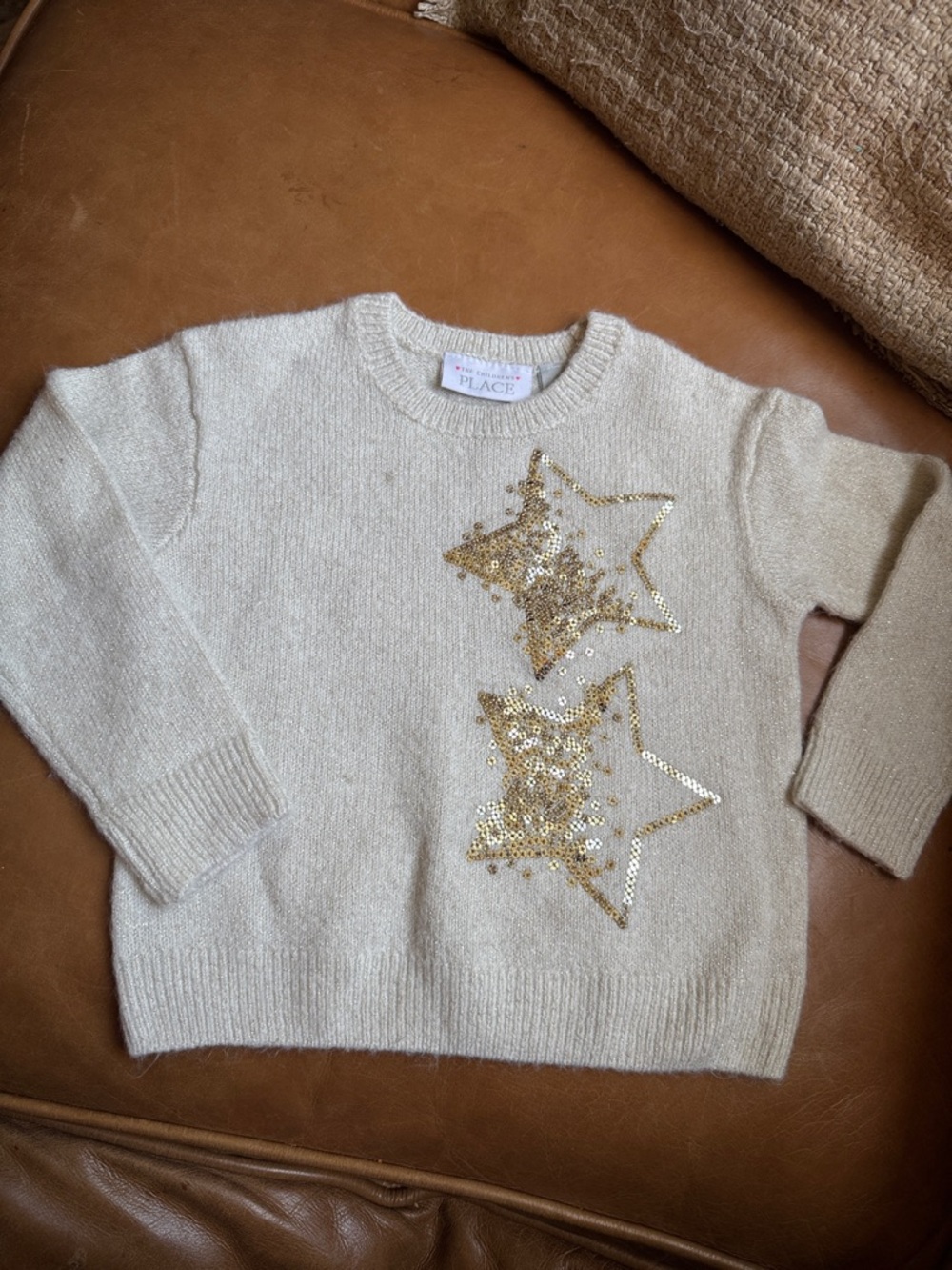 The Children's Place Cream Sweater with Gold Sequin Stars